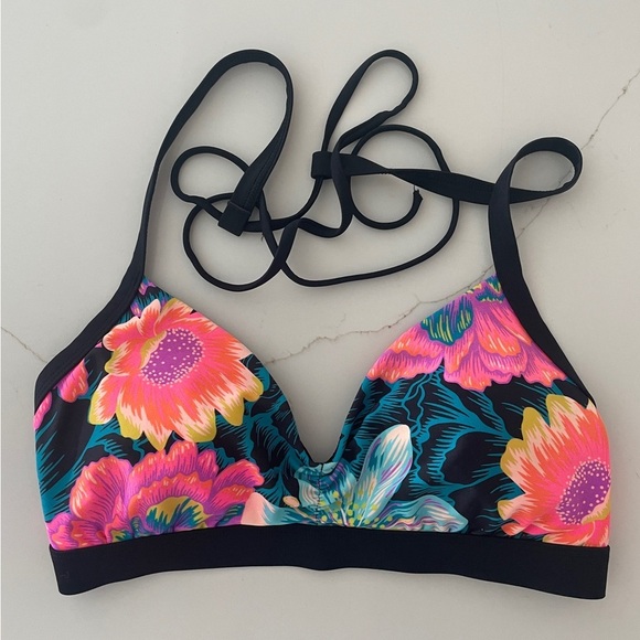 Body Glove for Victoria’s Secret 2019 Neon Floral Drew Back Tie Swim Top in D - Picture 2 of 10